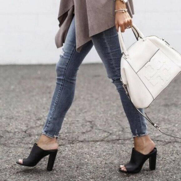 NEW Vince Heath Black Suede Block Heel Mules | Cross Strap Slide Sandals - Picture 3 of 12